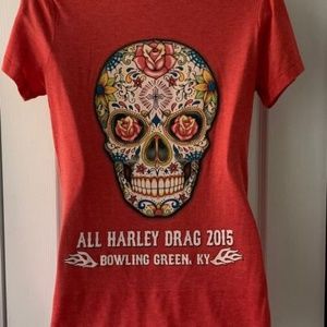 Harley Drags Women's Skull Graphic T-Shirt Medium